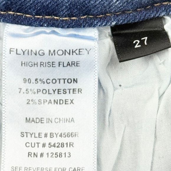 Flying Monkey Women's Distressed Flare Leg Stretch Blue Jeans Sz 27 Raw Hem NWT - Picture 6 of 10